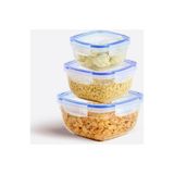 HBMB Store Lock&fresh 3 Parça Kare Saklama Kabı Seti - Silikon Contalı, Hava Geçirmez, 500 Ml, 900 Ml, 1500 Ml, Modüler ve Istiflenebilir Tasarım, Gıdalar Için Uzun Süre Tazelik