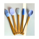 HBMB Store Mutfak Bambu Silikon Isıya Dayanıklı Kaşık Kepçe Takımı 5 Li Set Spatula & Fırça Mavi - 0,5 x 7 cm