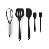 HBMB Store Pikas Silikon Spatula Seti 5’li - Çırpıcılı, Yapışmaz Tava Uyumlu, Isıya Dayanıklı Mutfak Seti (Siyah) - 0,5 x 7 cm
