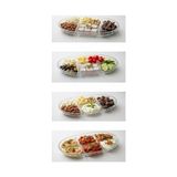 HBMB Store Şık Tasarımlı 3 Bölmeli Cam Kahvaltılık – 27X15 cm Dayanıklı Servis Tabağı, Çok Bölmeli Sunum Kabı, Çizgili Desen Modern Cam Meze ve Atıştırmalık Tabağı