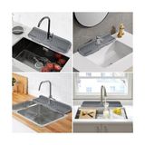HBMB Store Xspring Silikon Musluk Matı, 43X15 cm Mutfak Lavabo Koruyucu, Silikon Musluk Matı Bulaşık Süngeri Tutucu, Kaymaz Gri Kurutma Matı, Mutfak ve Banyo Tezgah Koruma