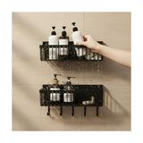 HBMB Store Yapışkanlı Plastik Siyah Banyo ve Mutfak Rafı – Su Tahliyeli Duş Organizeri, Askılı Düzenleyici (2’li Set – 25 Cm)
