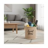 HBMB Store " Yuvarlak Jüt Düzenleyici Sepet (Çap 32CM, Yükseklik 36CM) – Krem Renk Katlanabilir Kumaş Kulplu Organizer | Büyük Boy Oyuncak, Çamaşır, Battaniye ve Ev Tekstili Sepeti - 1 kg