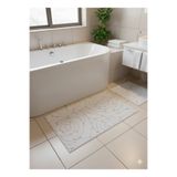HBNC Çiftli Banyo Paspası Seti – Kaymaz Tabanlı, Yumuşak Dokulu, Desenli Beyaz