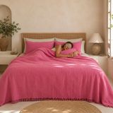 HB&Victory %100 Pamuk 4 Katlı Müslin Yatak Örtüsü Fuşya Renk Tek Kişilik 160X230 Cm. 1 Adet Yastık Kılıfı 50X70 cm - 160 x 230 cm
