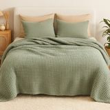 HB&Victory Waffle %100 Pamuk Premium Yatak Örtüsü Çağla Yeşili Renk Çift Kişilik 200X240 cm - 200 x 240 cm