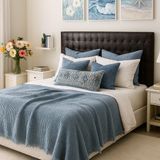 HB&Victory Waffle %100 Pamuk Premium Yatak Örtüsü Deniz Mavisi Renk Tek Kişilik 160X240 cm - Açık Mavi - 160 x 240 cm