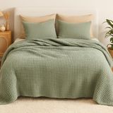 HB&Victory Waffle 4 Katlı%100 Pamuk Premium Yatak Örtüsü Zeytin Yeşili Renk Tek Kişilik 160x240 cm
