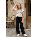 HÇ Hülya Çelik KİDSWEAR 2018 Kız Çocuk Ekru Fırfırlı Bluz & Siyah Bol Paça Pantolon Takımı