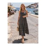 HÇ Hülya Çelik KİDSWEAR 2018 Yazlık büyük beden Kadın Siyah Beyaz Çizgili Askılı Uzun Elbise