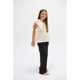 HC Kids Wear Kız Çocuk Fırfırlı Bluz ve Pantolonlu Takım - Krem - Siyah - 5 - 6 Yaş