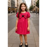 HC Kids Wear Kız Çocuk Fiyonklu Elbise - 5 - 6 Yaş - Fuşya