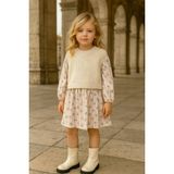 HC Kids Wear Kız Çocuk Triko Detaylı Dijital Baskılı Çiçekli Mevsimlik Elbise - 4 - 5 Yaş - Krem