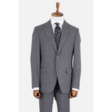 HC MEN CLASSIC Erkek Gri Mono Yaka Çizgili Flanel Klasik Takım Elbise - 6 Drop - 48