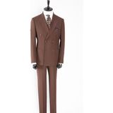 HC MEN CLASSIC Erkek Kahverengi Kırlangıç Yaka Modern Fit Kruvaze Takım Elbise - 6 Drop - 46