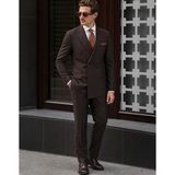 HC MEN CLASSIC Erkek Kahverengi Kruvaze Takım Elbise Comfort Fit Sivri Yaka Minimal Dokulu - 6 Drop - 52