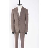 HC MEN CLASSIC Erkek Kahverengi Mono Yaka Flanel Klasik Takım Elbise - 6 Drop - 48