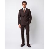 HC MEN CLASSIC Erkek Kahverengi Regular Fit Armürlü Polyamid Kruvaze Takım Elbise - 6 Drop - 50