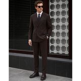 HC MEN CLASSIC Erkek Kruvaze Takım Elbise Modern Fit Kahverengi Düz - 6 Drop - 50