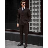 HC MEN CLASSIC Erkek Kruvaze Takım Elbise Modern Fit Kahverengi Düz - 6 Drop - 54