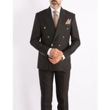 HC MEN CLASSIC Erkek Kruvaze Takım Elbise Modern Fit Siyah Pileli Pantolonlu - 6 Drop - 56