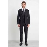 HC MEN CLASSIC Erkek Siyah Sivri Yaka Modern Fit Yelekli Takım Elbise - 6 Drop - 50