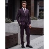 HC MEN CLASSIC Erkek Takım Elbise Modern Fit Bordo Çizgili - 6 Drop - 48