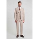 HC MEN CLASSIC Erkek Yelekli Takım Elbise Modern Fit Bej Düz - 6 Drop - 46