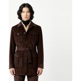 HC MEN CLASSIC Kahverengi Erkek Trençkot Kuşaklı Kadife Kumaş Modern Fit Safari Cepli Fitted Tasarım - 56