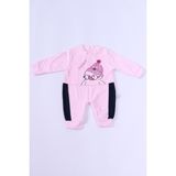 HÇM Bebek Kadife Tulum Uzun Kollu Çıtçıtlı Baskılı D5 - 3 Ay - Toz Pembe