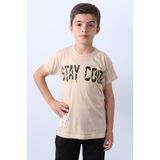 HÇM Erkek Çocuk Tişört Stay Cool Baskılı Bisiklet Yaka F18 - Bej - 10 Yaş