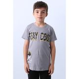 HÇM Erkek Çocuk Tişört Stay Cool Baskılı Bisiklet Yaka F18 - Gri - 10 Yaş