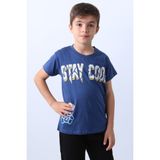 HÇM Erkek Çocuk Tişört Stay Cool Baskılı Bisiklet Yaka F18 - Lacivert - 10 Yaş