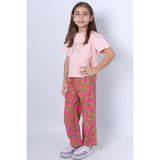 HÇM Kız Çocuk Ikili Takım Baskılı Oversize Ispanyol Paça E15 - 4 Yaş - Pembe