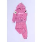HÇM Kız Çocuk Peluş Alt-Üst Takım Çiçek Baskılı Kapşonlu D25 - Pembe - 9 - 12 Ay
