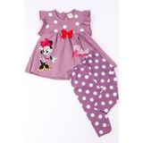 HÇM Kız Çocuk Takım Kapri Taytlı Minnie Mouse Baskılı Puantiyeli B6 - 9 Ay - Lavanta