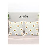 HD HOME COLLECTİON (2 Adet) Papatya Desen Keten Kumaş Punch Kırlent Kılıf (Panç) 43*43 cm