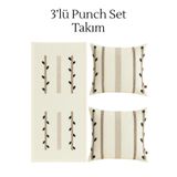 HD HOME COLLECTİON Bohem Dal Seri Keten 3'lü Punch Set Takım, 40*110 Cm Runner, 43*43 Yastık kılıf