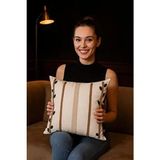 Hd Home Collection Bohem Tasarım Bej Keten Punch Kırlent Kılıfı 43 x 43 cm Şık Dal Deseni