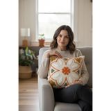 HD HOME COLLECTİON Keten Kumaş Geometrik Seri Oranj-Hardal Detay Punch Kırlent Kılıfı 43*43 cm