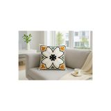 HD HOME COLLECTİON Keten Kumaş Geometrik Seri Siyah-Hardal Detay Punch Kırlent Kılıfı 43*43 cm