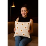 HD HOME COLLECTİON Keten Kumaş Papatya Desen Işlemeli Punch Kırlent Kılıfı (43*43 cm)
