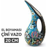 HD Marketim El Boyaması Çini Vazo 20 cm – Dekoratif Seramik İbrik – Masa Üstü Ev Ofis Dekoru