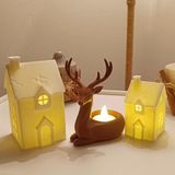 HD Marketim Kış Evleri Geyik Mumluk Noel Yılbaşı Süsü Dekoratif Biblo Tealight Mumluk Seti Mumlar Dahildir