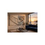 HDART Lüks Triptik Melek Tablosu Gold Varaklı 3 Boyutlu Rölyef Görünümlü Kanvas Tablo - Modern Salon ve Yatak Odası Duvar Dekoru