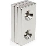 Hdg Köşeli Neodyum Mıknatıs 40X20X5 mm Delik Çapı D10/D5MM - Çift Havşa Delikli - Vidalamaya Uygun - 1 Adet - Gümüş