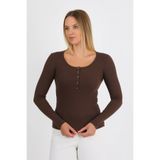 HDM Kadın Kahverengi Uzun Kollu Fitilli Patlı Çıtçıtlı Basic Örme Bluz - H6172