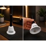 Hdmarketim.com El Çanı Dekoratif Masa Zili – Ring For A Kiss Tasarımlı Romantik Hediye 13 cm Çan Zil Beyaz