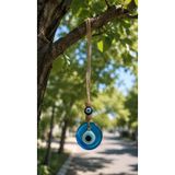 Hdmarketim.com Nazar Boncuğu Dikiz Aynası Süsü Mavi Renkli 4 cm Duvar Süsü El Yapımı Cam Kapı Süsü