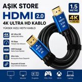 Hdmı 2.0 Kablo 1.5 Metre 4K Ultra Hd 18Gbps Altın Uçlu Hdr Destekli Tv Monitör Ps5 Xbox Laptop Uyumlu